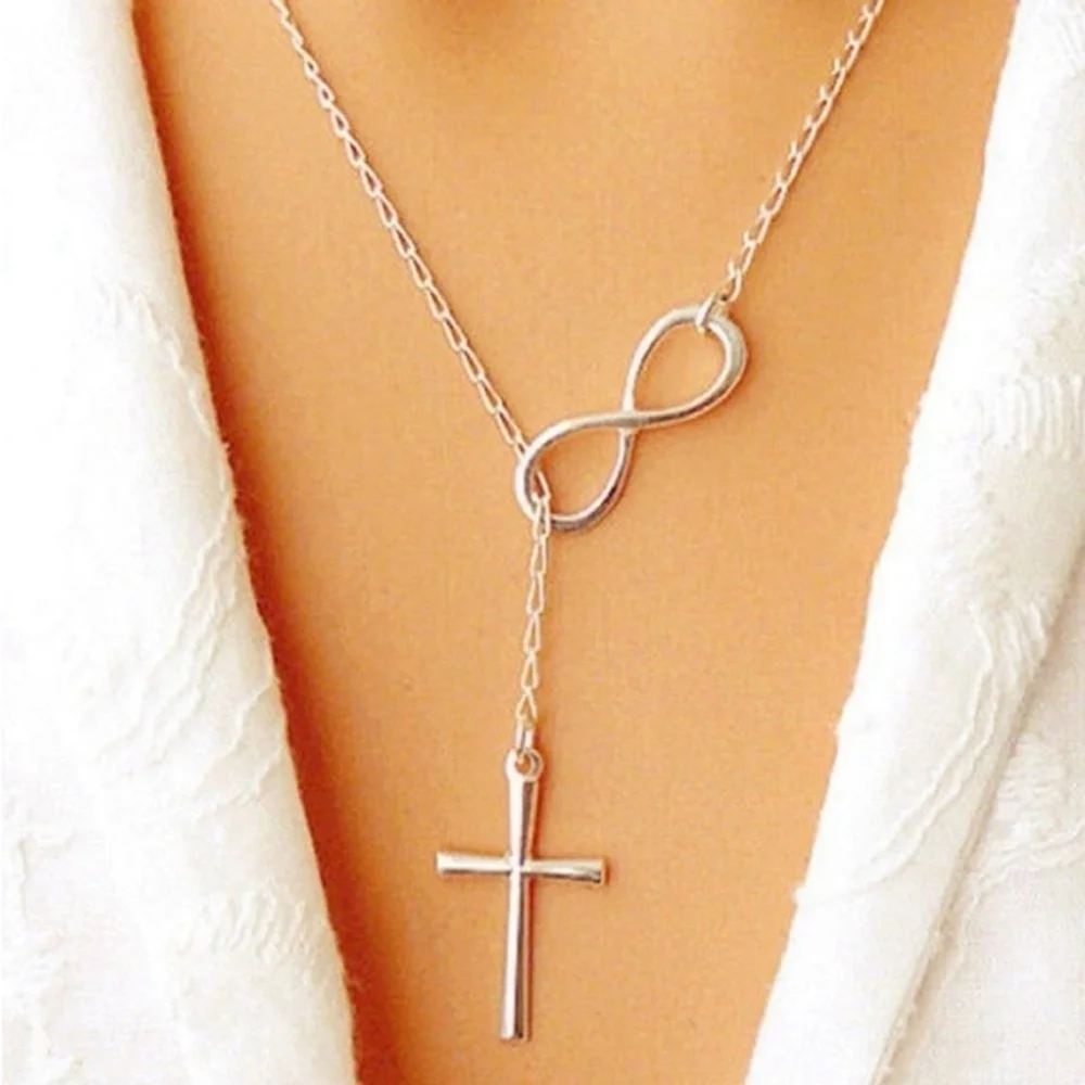 ⚠️Clearance Silver Cross And Infinity Pendant Necklace SS - Picture 1 of 4